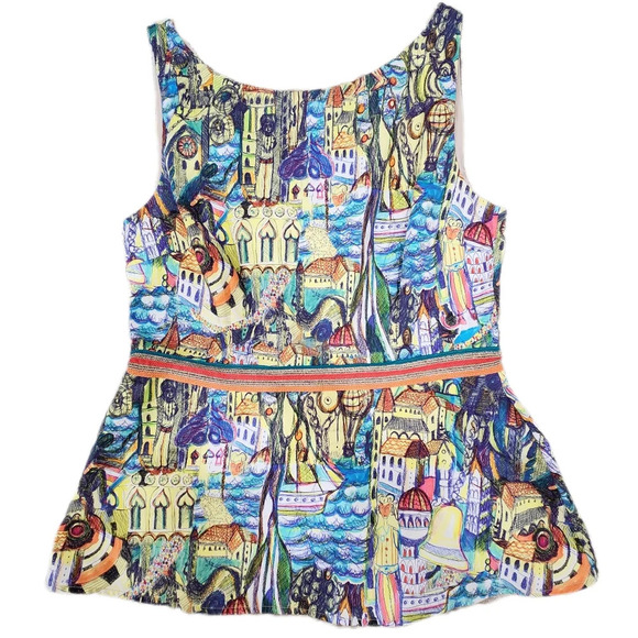 RARE ANTHROPOLOGIE PEPLUM TANK By Weston, Multi, US Women's Medium - Picture 2 of 7